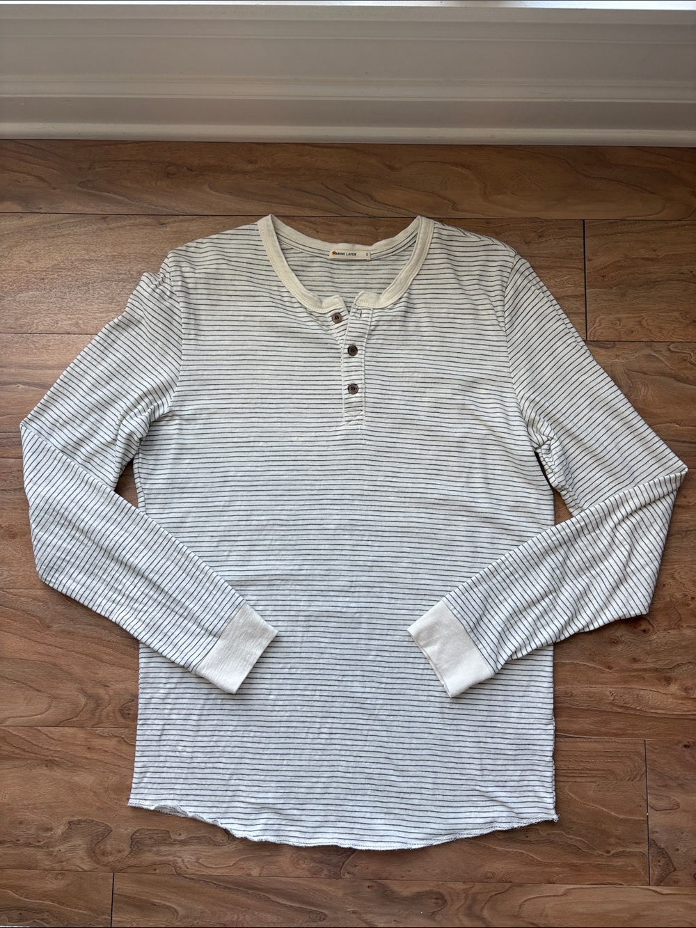 Marine Layer Cream & Gray Striped Long-Sleeve Henley